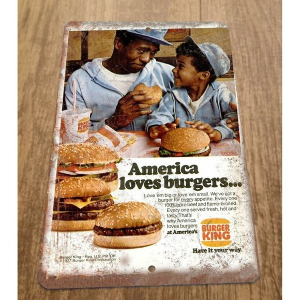 Burger King BK Vintage Ad America Loves Burgers 8x12 Metal Wall Sign